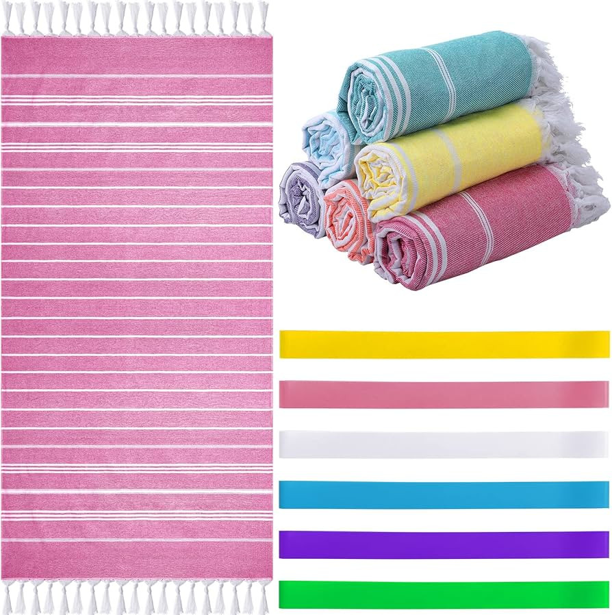 Turkish Beach Towel Bands Set Cotton Sand Free Quick Dry Towel Oversized 35" x 71" Towel Bands fo... | Amazon (US)