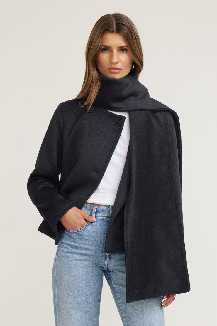 Scarfed Wool Coat | Dynamite Clothing