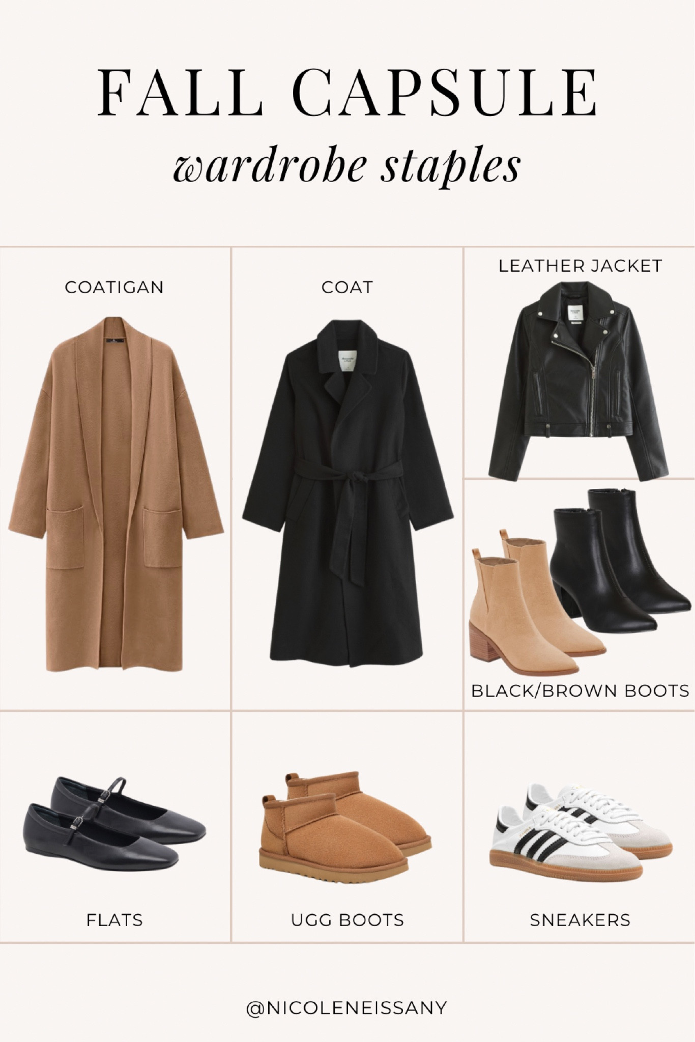 Fall Capsule Wardrobe staples: outerwear & shoes - coatigan (long cardigan), coat, leather jacket, black & brown ankle boots, ballet flats, ugh boots, sneakers

// fall capsule wardrobe essentials, fall coats, fall jackets, fall shoes, fall outfit, fall outfits, fall fashion, fall trends, ugg boot dupes, Abercrombie, Lulus, Adidas, adidas samba, adidas samba decon, UGG, Revolve, Dolce Vita, Amazon fashion

#liketkit 

#LTKStyleTip #LTKShoeCrush #LTKFindsUnder100 #LTKSeasonal #LTKSaleAlert #LTKFindsUnder50 #LTKTravel #LTKFallSale