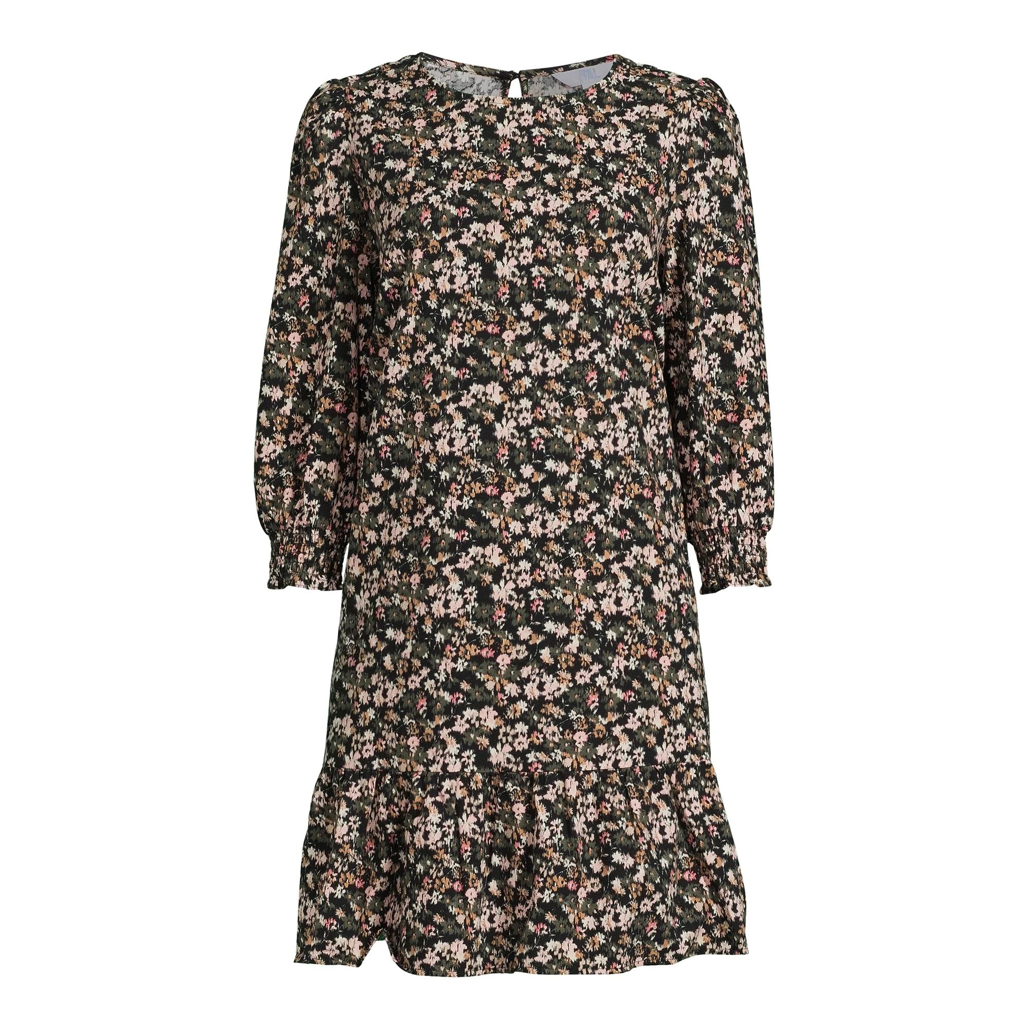 Time and Tru 3/4 Sleeve Floral Print Mini Dress | Walmart (US)