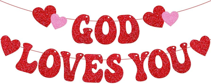 Gods Loves You Banner Happy Valentine's Day Christian Bulletin Board Decoration Love God with All... | Amazon (US)