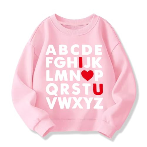 XFSJGNA Valentines Day Sweatshirts Kids 7t Toddler Boys Girls Valentine's ABC I LOVE U Heart Graphic Shirt Long Sleeve Tops Pink | Amazon (US)