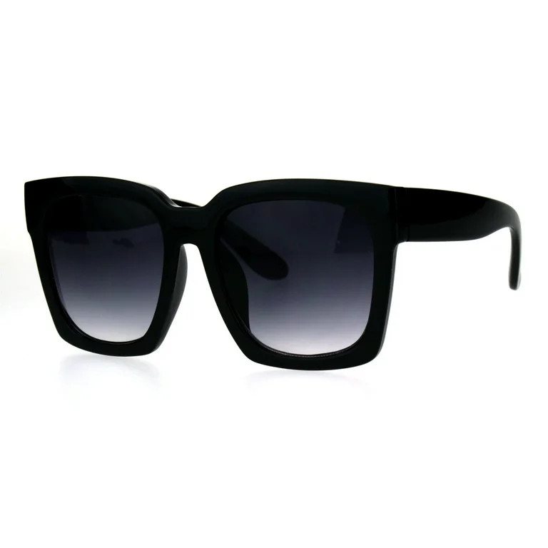 Womens Boyfriend Style Oversize Horned Rim Thick Plastic Sunglasses Shiny Black Gradient Smoke | Walmart (US)
