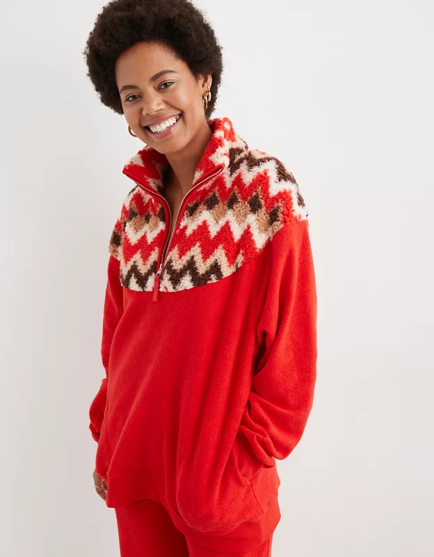 Aerie Hometown Holiday Quarter Zip Sweatshirt | Aerie