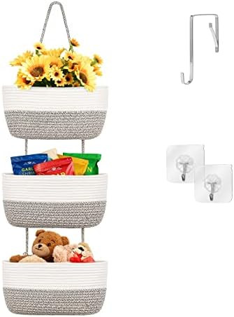 Over Door Hanging Basket, AivaToba 3-Tier Wall Mount Hanging Cotton Rope Storage Organizer, Decor... | Amazon (US)