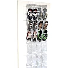 24 Pockets - SimpleHouseware Crystal Clear Over The Door Hanging Shoe Organizer, Gray (64'' x 19'... | Amazon (US)