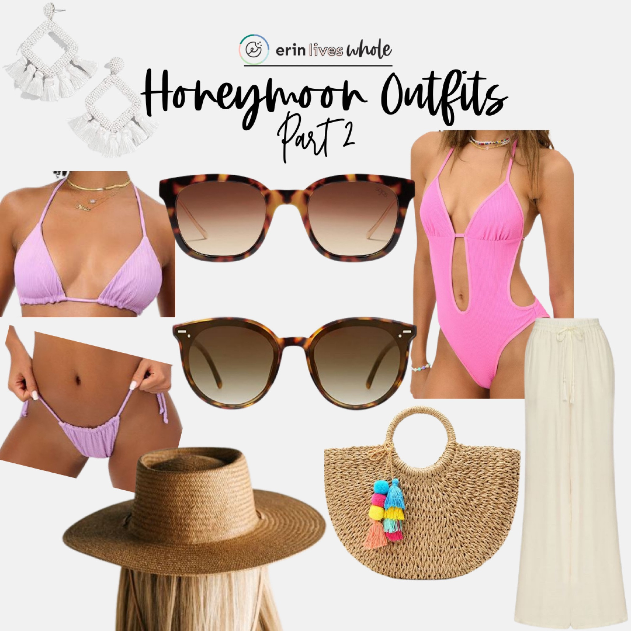 Honeymoon Outfits. Bathing suit, bikini, one piece bathing suit, swim suit, hat, earrings, beach bag, straw bag, pants 

#LTKSeasonal #LTKwedding #LTKswim