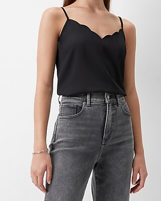 Solid Scalloped V-Neck Cami | Express