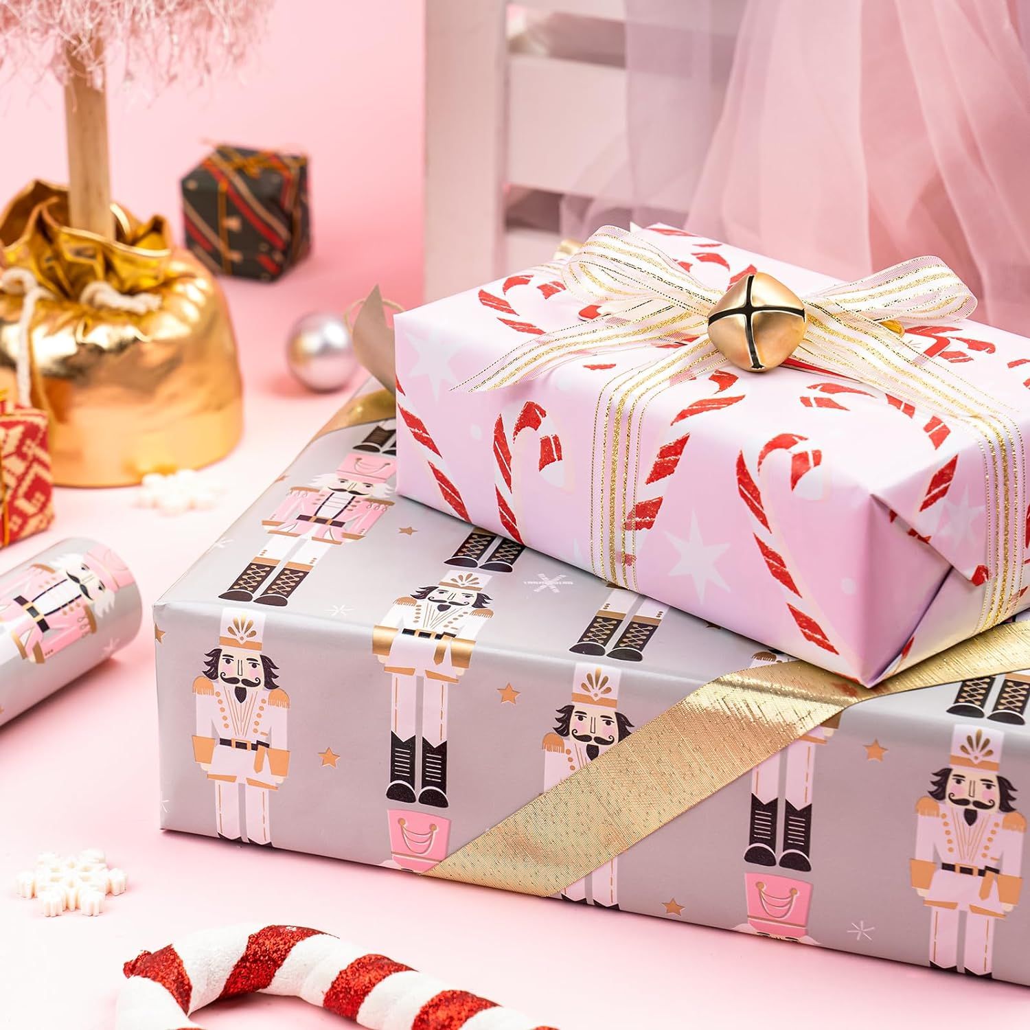 WRAPAHOLIC Reversible Christmas Wrapping Paper - 30 Inch X 100 Feet Jumbo Roll Nutcracker and Can... | Amazon (US)