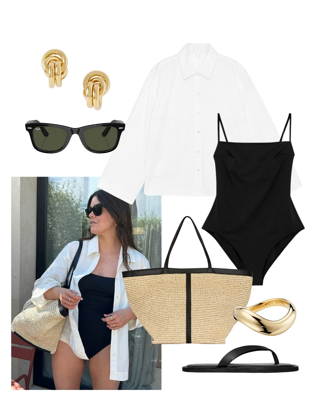 The perfect holiday outfit for chilling by the pool or on the beach this summer, classic white shirt and black swimsuit

#LTKsummer #LTKstyletip #LTKswimwear