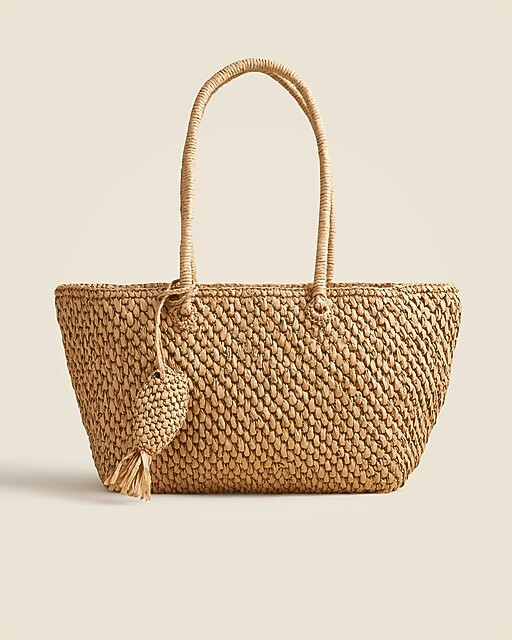Handknotted large straw tote with fish charm | J. Crew US