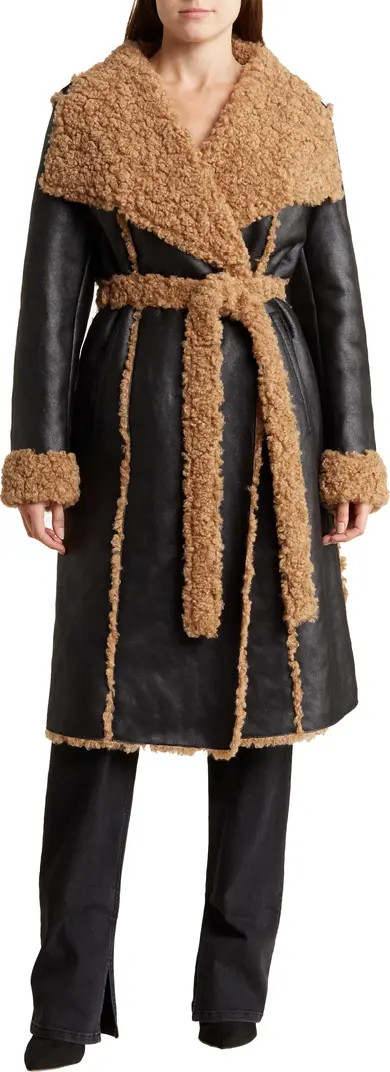 Donna Karan New York Belted Faux Shearling Lined Faux Leather Coat | Nordstromrack | Nordstrom Rack