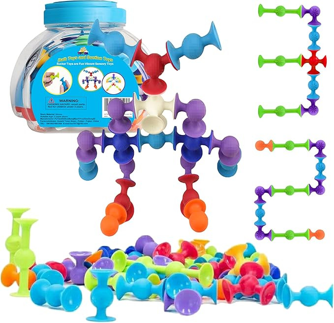 48 Piece Suction Cup Toys Construction Set, Silicone Building Blocks DIY Blocks - Sucker Toy are ... | Amazon (US)