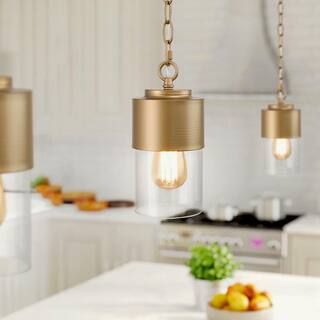 Uolfin Modern Cylinder Pendant Light, Loe 1-Light Gold Kitchen Island Pendant Light with Clear Gl... | The Home Depot