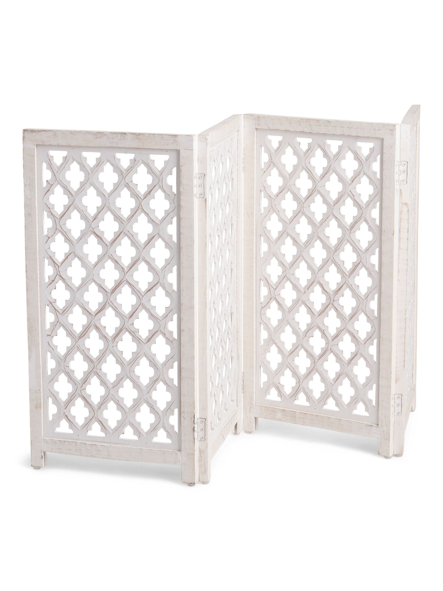 69x33 Carved White Wash Wooden Pet Gate | TJ Maxx
