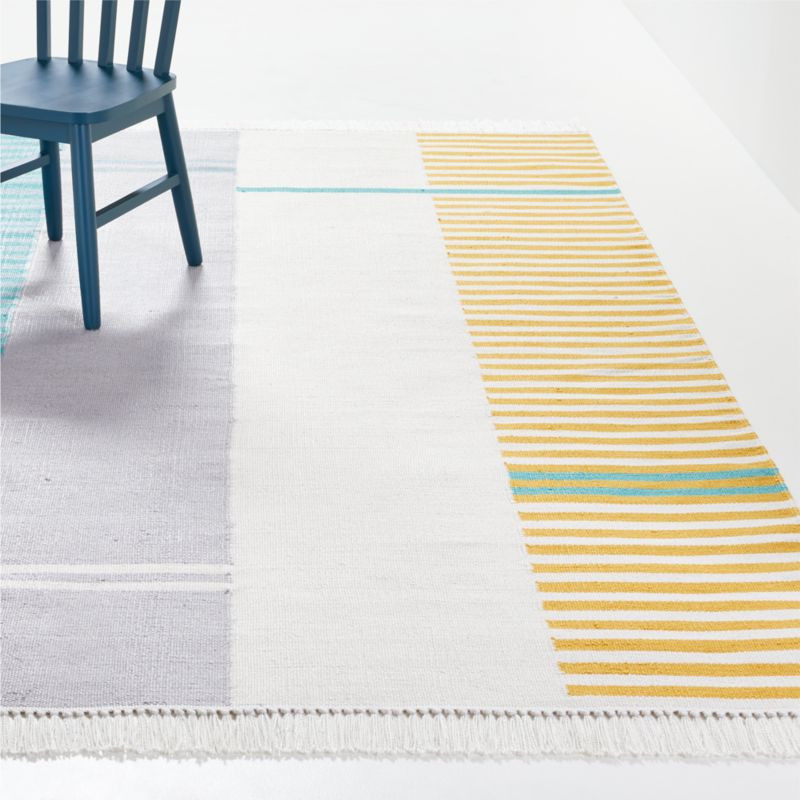 Teo Blue Stripe Colorblock Rug | Crate & Kids | Crate & Barrel