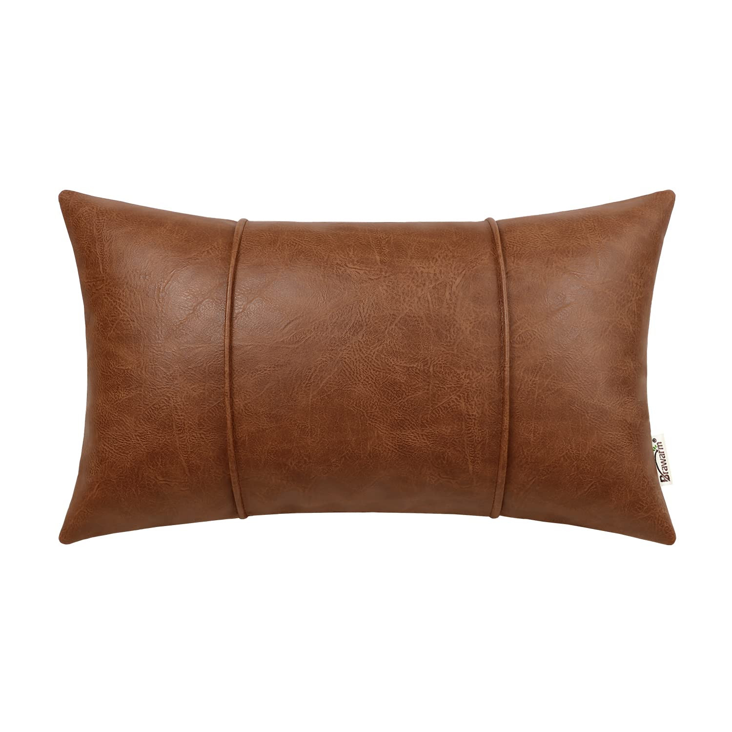 BRAWARM Brown Leather Throw Pillow Covers 12 X 20 Inches - Faux Leather Lumbar Pillow Cover with ... | Amazon (US)