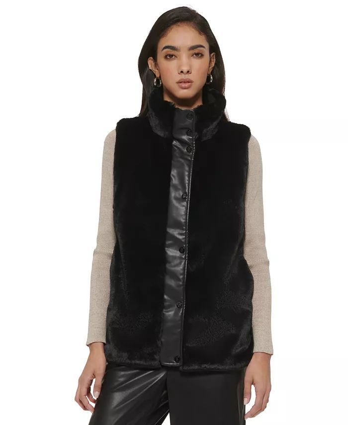 DKNY Women's Sleeveless Faux-Fur Front Puffer Vest - Macy's | Macy's