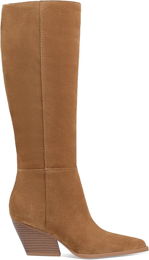 Mattiventon Knee High Boots Women Fall Chunky Heel Tall Snip Toe Pull on Womens Comfortable Brown... | Amazon (US)