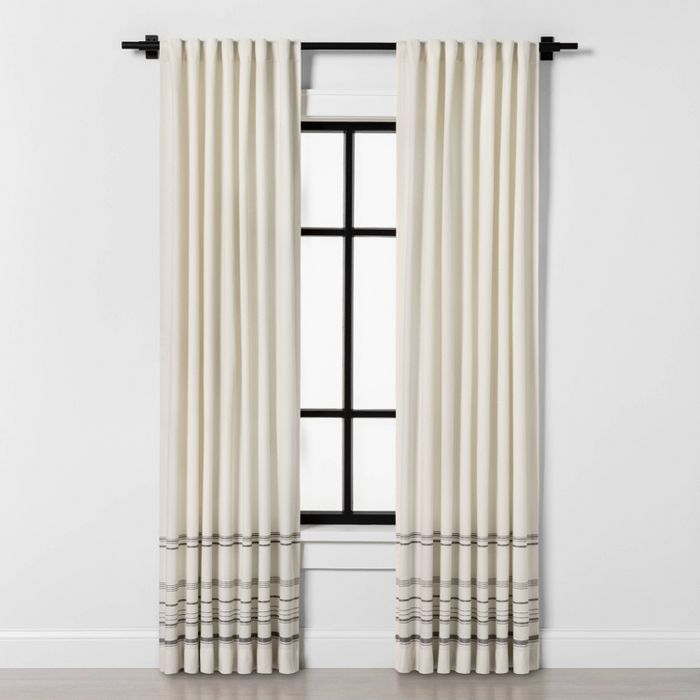 Engineered Hem Stripe Curtain Panel Gray / Sour Cream - Hearth & Hand™ with Magnolia | Target