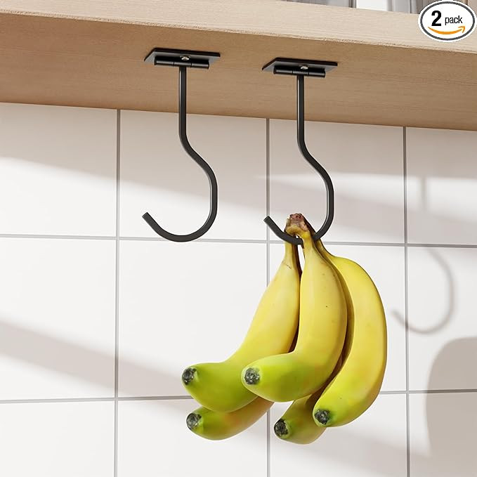 2-Pack Self Adhesive Metal Banana Hanger Hook, Under Cabinet Hook For Kitchen Items, Foldable Ban... | Amazon (US)