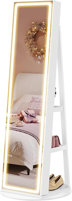 SONGMICS LED Jewelry Cabinet Standing, Lockable Armoire With Full-Length Mirror and Adjustable Li... | Amazon (US)