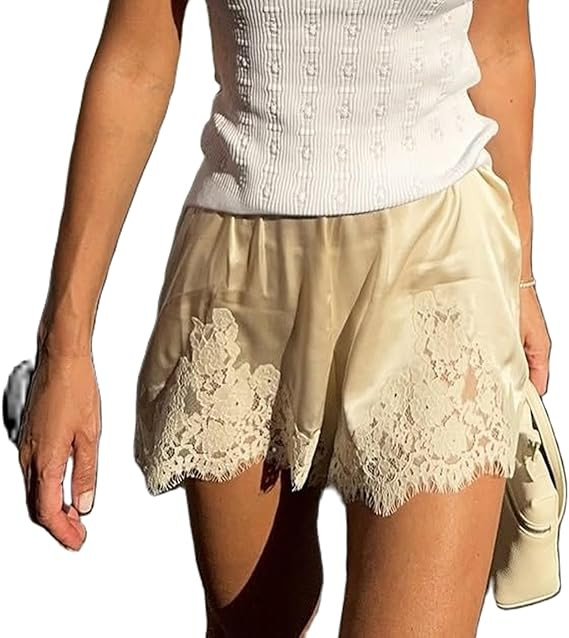 Amiblvowa Women Satin Silk Lace Shorts Low Rise Micro Mini Shorts Coquette Lounge Half Slip Pj Bo... | Amazon (US)