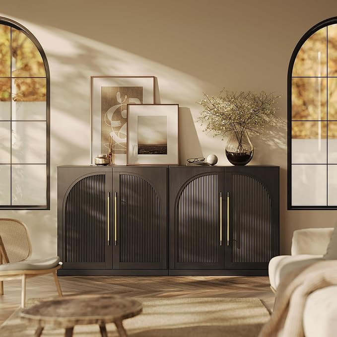 BELLEZE Set of 2 Modular Sideboard with Double-Arc Wood Doors, 65'' Arched Buffet Cabinet with St... | Amazon (US)
