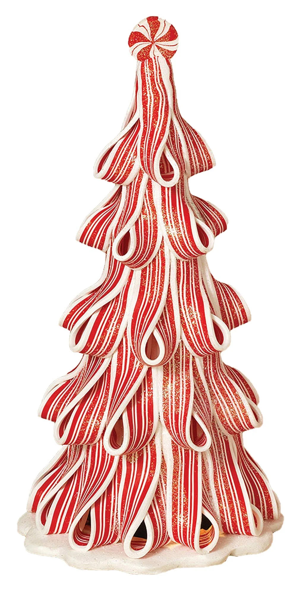 Gerson Light-Up Battery Operated Peppermint Ribbon Christmas Tree, Red/White, 9.5" | Walmart (US)