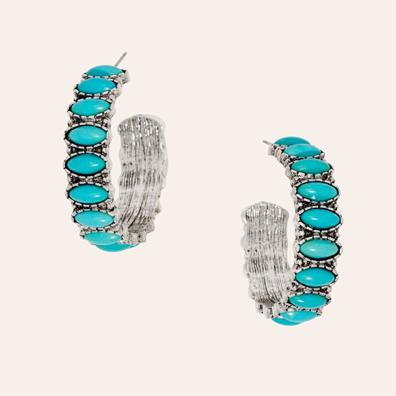 Southern Grace Silver & Turquoise Stone Hoop Earrings | Cavender's