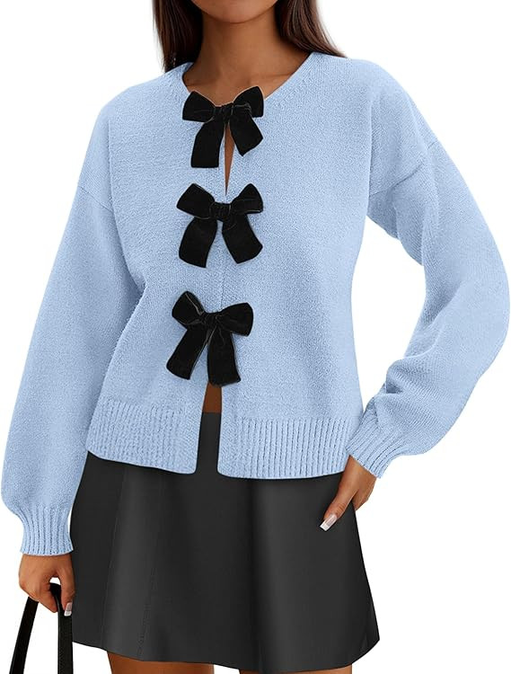 PRETTYGARDEN Cardigan Sweaters for Women Fall Fashion 2025 Bow Tie Front Long Sleeve Knit Sweater... | Amazon (US)