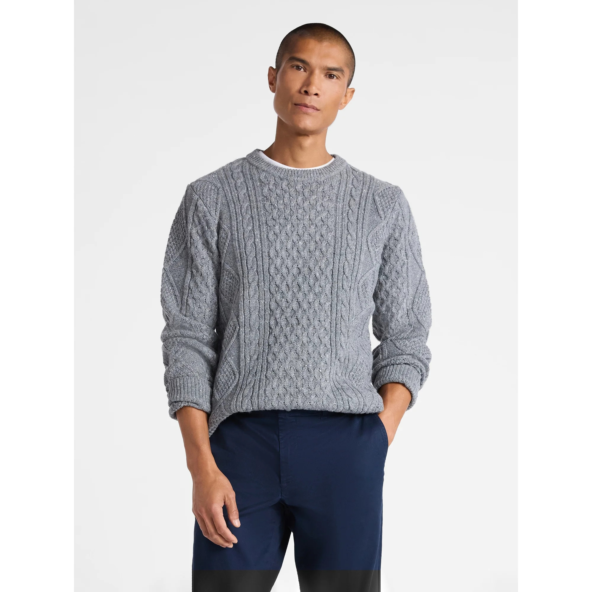 Free Assembly Men's Fisherman Crewneck Sweater with Long Sleeves, Sizes XS-3XL | Walmart (US)