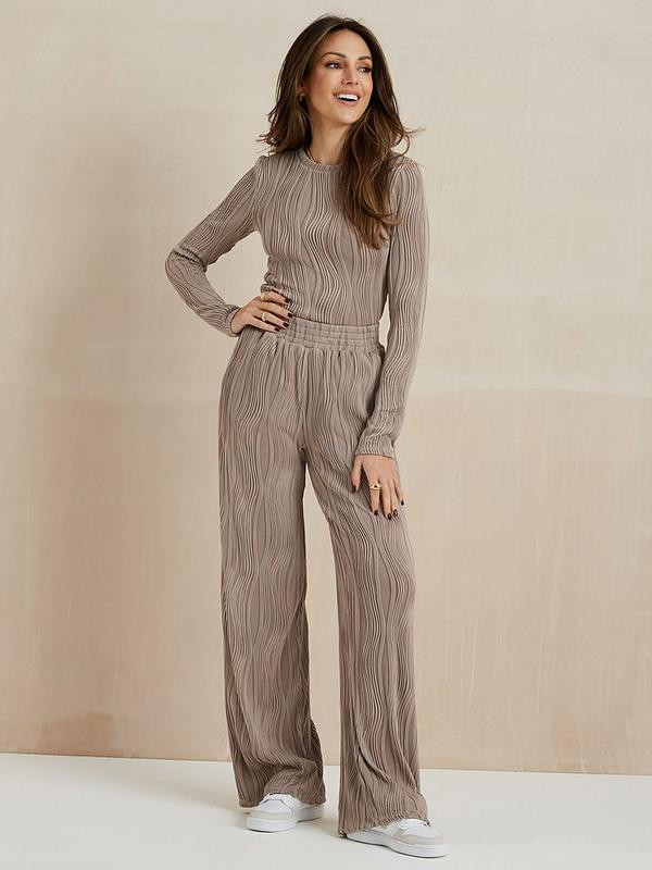 Textured Wide Leg Joggers - Stone | Very (UK)