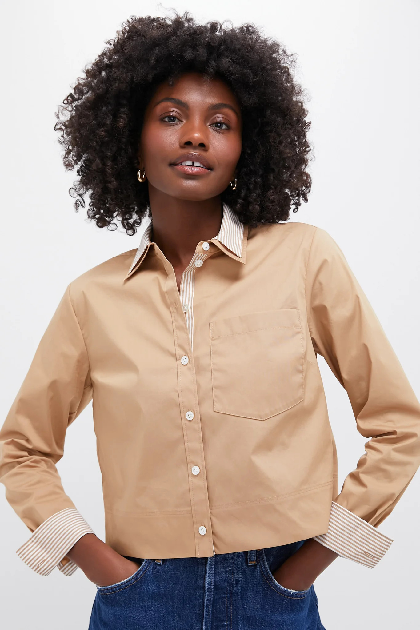 Khaki Maia Top Double Collar Shirt | Tuckernuck (US)