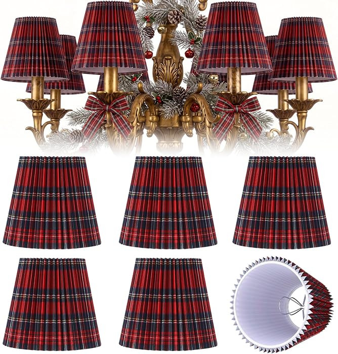 Glooglitter 6 Pcs Tartan Plaid Chandelier Shades,Red and Green | Amazon (US)