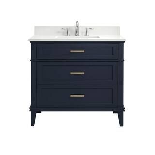 Home Decorators Collection 37 in. W x 22 in. D Bath Vanity in Midnight Blue with Engineered Marbl... | The Home Depot