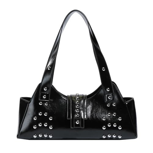 Amzufs Studded Purse Black Shoulder Bags for Women, Trendy Retro Y2K Purses Studs Underarm Soft Leather Handbags | Amazon (US)