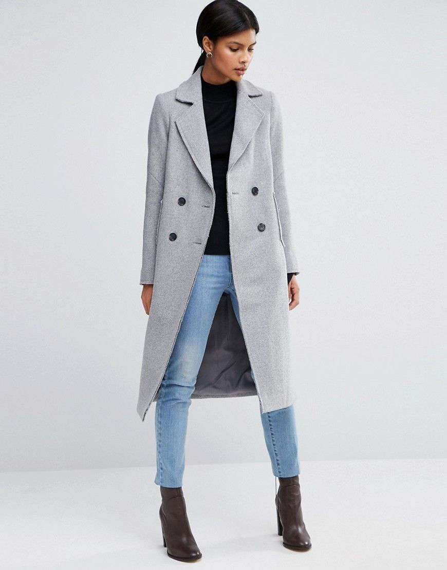 ASOS Wool Blend Coat with Raw Edges and Pocket Detail - Gray | ASOS US