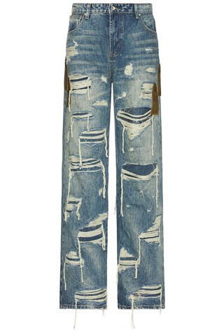 Who Decides War by Ev Bravado Side Patch Relaxation Denim Jeans in Blue | FWRD 