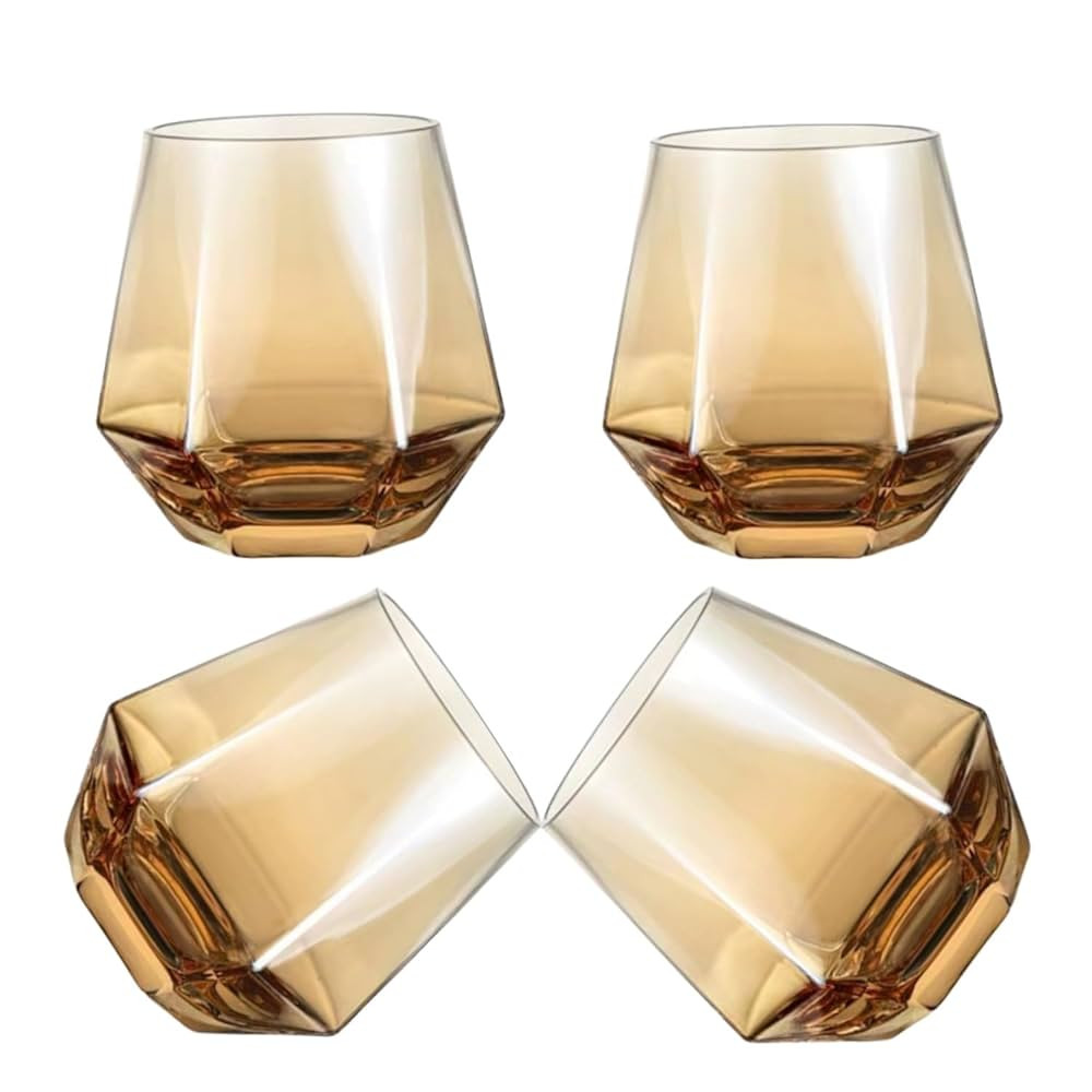 Wine Glasses Set Of 4,Stemless Diamond Shape 10 Oz Amber Christmas Glassware Dishwasher Safe, Spi... | Amazon (US)