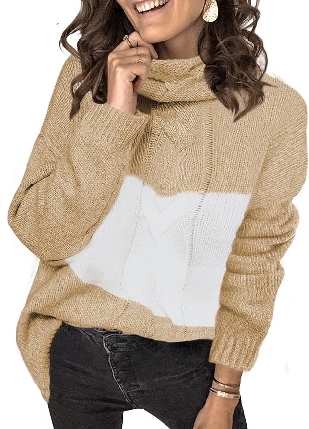 Asvivid Chunky Turtleneck Sweaters for Women Long Sleeve Knit Pullover Sweater Jumper Tops | Amazon (US)