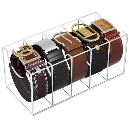 NIUBEE Belt Organizer, Acrylic Belt Storage Holder for The Closet, 5 Compartments Display Case for Tie and Bow Tie | Amazon (US)