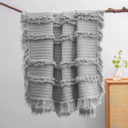 HORIMOTE HOME Stone Washed Quilted Throw Blanket with Ruffle Fringe Design - Soft & Chic Rustic D... | Amazon (US)