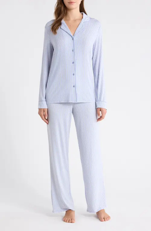 Nordstrom Moonlight Eco Knit Pajamas in Blue E- Ivory Skinny Stripe at Nordstrom, Size Small | Nordstrom