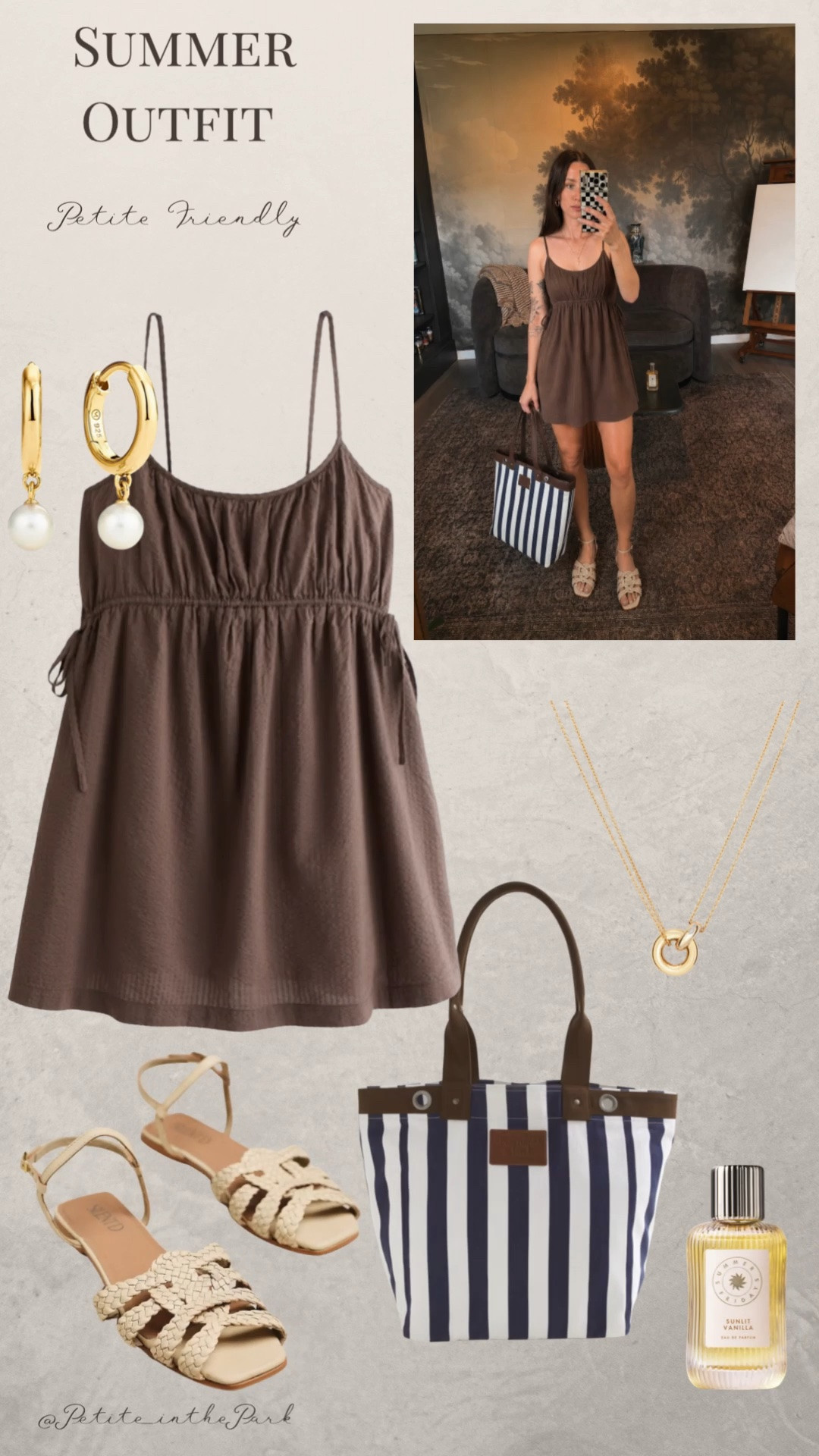 Summer petite outfit  

Summer outfit, summer trends, casual summer outfit, petite summer outfit, summer fashion, summer style, petite style, petite summer style, casual petite outfit, minimal outfit, minimal summer outfit, petite skort, browndress, mini dress, sandals, white sandals, shoulder bag, beach bag, brown bag, brown purse, gold earrings, gold hoop earrings, gold necklace, minimal jewelry  #casualoutfit #petiteoutifts #summeroutfits #summeroutfit2026 #summertrends

#LTKSeasonal #LTKPetite #LTKmomlife
