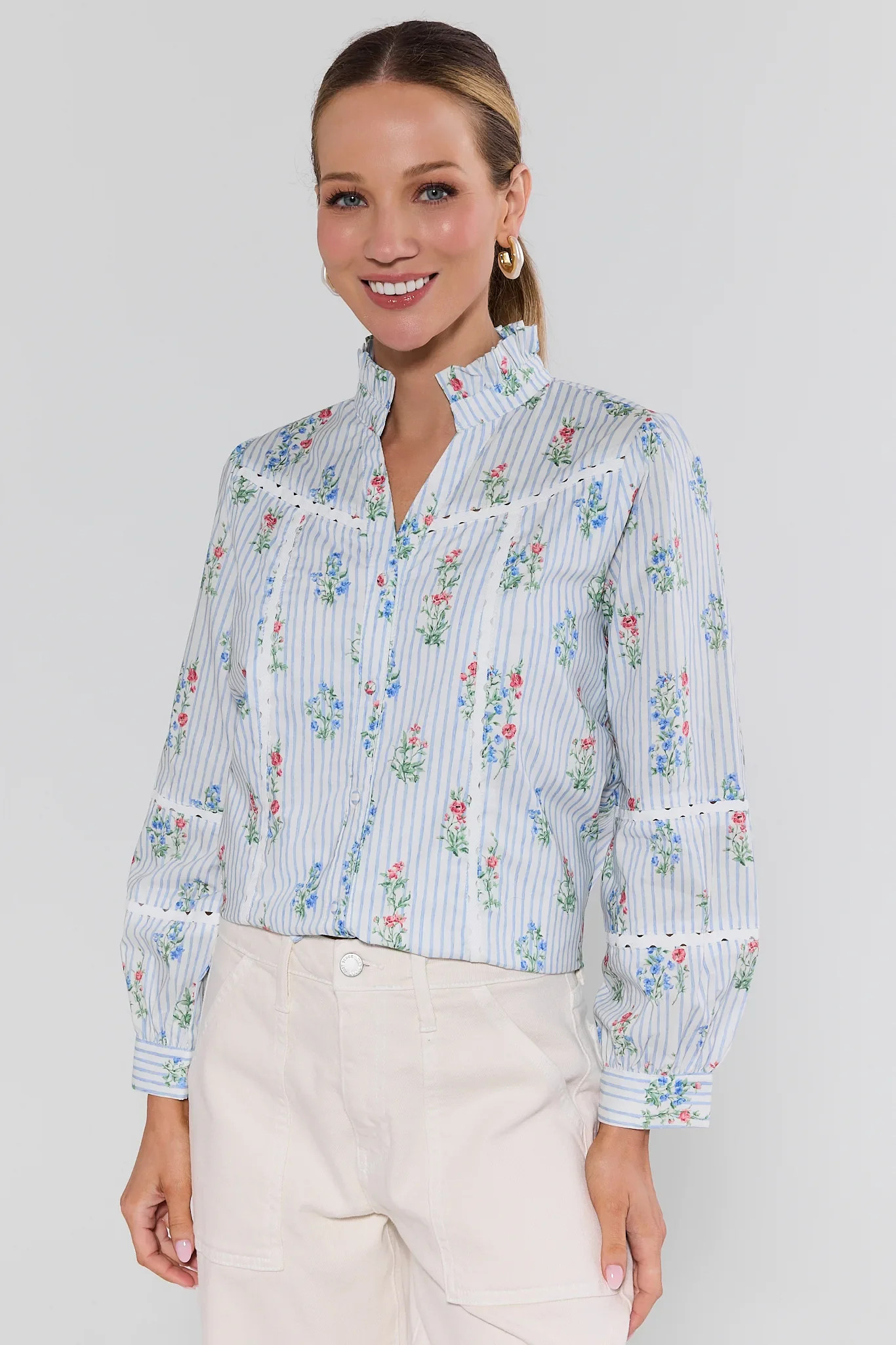 Reagan Striped Floral Print Top | Avara