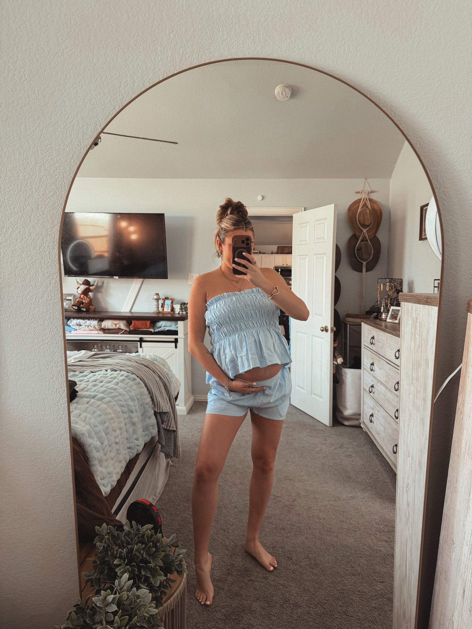 Spring fashion. Ootd. Maternity fashion. Bump friendly. Strapless  

#LTKootd #LTKSeasonal #LTKBump