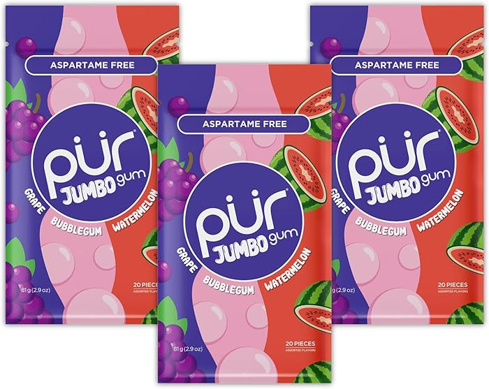 PUR Jumbo Gum | Aspartame Free Chewing Gum | 100% Xylitol | Natural Bubblegum, Grape, Watermelon ... | Amazon (US)