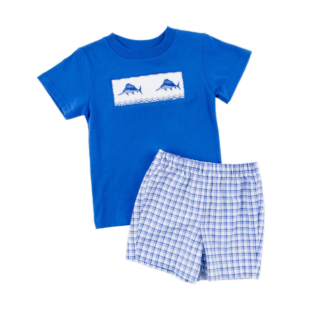 Sailfish Smocked Royal Plaid Short Set | Classic Whimsy