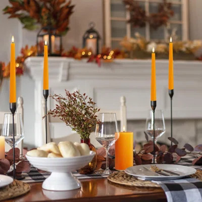 Orange Flameless Taper Candles, 9.6" Halloween Battery Operated Candles with Remote | Wayfair Professional